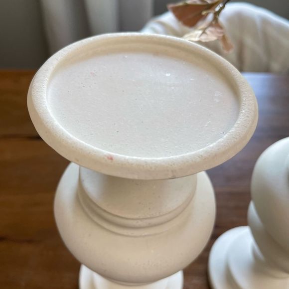 Set of Two White Pillar Candle Holders - Picture 9 of 14